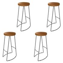 Kit 04 Banqueta Alta Aurum Peroba Preto Bar Cozinha Sala Jantar DHom