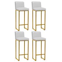 Kit 04 Banqueta Alta Com Encosto Lucca -60cm chão até o assento Industrial Ferro Dourado Sintético Branco - Ahazzo Móveis