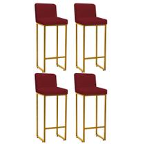 Kit 04 Banqueta Alta Com Encosto Lucca -60cm chão até o assento Industrial Ferro Dourado Sintético Vermelho - Ahazzo Móveis