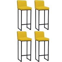 Kit 04 Banqueta Alta Com Encosto Lucca -60cm chão até o assento Industrial Ferro Preto material sintético Amarelo - Ahz Móveis