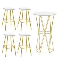 Kit 04 Banqueta Alta Eliza Com 01 Mesa Bistrô Flork Industrial Ferro Dourado 100% MDF Branco - Ahazzo Móveis