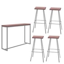 Kit 04 Banqueta Alta Eliza Com 01 Mesa Bistrô Mavie Industrial Ferro Prata 100% MDF Rose - Ahazzo Móveis