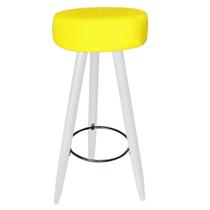 Kit 04 Banqueta Alta Flora Pés Palito em Madeira Branco para Bar Bistrô Cozinha Tecido Sintético Amarelo - KDAcanto Móveis
