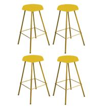 Kit 04 Banqueta Alta Lari Eiffel Hexágono Cozinha Bar Balcão Bistrô Ferro Dourado Suede Amarelo - Ahz Móveis