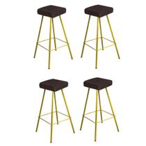 Kit 04 Banqueta Alta Lira Eiffel Industrial Cozinha Bar Balcão Bistrô Ferro Dourado Suede Marrom - Ahz Móveis