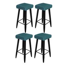Kit 04 Banqueta Alta Quadrado Luma Para Cozinha Bar Balcão Bistrô Pé Palito Preto Suede Azul Turquesa - Ahazzo Móveis