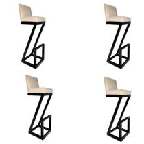 kit 04 banqueta Alta Z Base De Ferro Suede Bege - D'Classe Decor