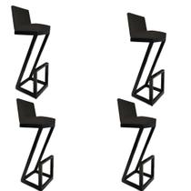 kit 04 banqueta Alta Z Base De Ferro Suede Preto - D'Classe Decor