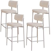 Kit 04 Banquetas Alta Bar Cozinha Sala De Jantar Aço Branco Kaira C01 Linho Palha - Lyam Decor Kit 04 Banquetas Alta Bar Cozinha Sala De Jantar Aço Branco Kaira C01 Linho Palha - Lyam Decor