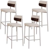 Kit 04 Banquetas Alta Bar Cozinha Sala De Jantar Aço Branco Kaira C01 Linho Palha material sintético Café - Lyam Decor Kit 04 Banquetas Alta Bar Cozinha Sala De Jantar Aço Branco Kaira C01 Linho Palha material sintético Café - Lyam Decor