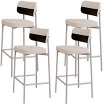 Kit 04 Banquetas Alta Bar Cozinha Sala De Jantar Aço Branco Kaira C01 Linho Palha material sintético Preto - Lyam Decor Kit 04 Banquetas Alta Bar Cozinha Sala De Jantar Aço Branco Kaira C01 Linho Palha material sintético Preto - Lyam Decor