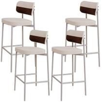 Kit 04 Banquetas Alta Bar Cozinha Sala De Jantar Aço Branco Kaira C01 Linho Palha material sintético Whisky - Lyam Decor Kit 04 Banquetas Alta Bar Cozinha Sala De Jantar Aço Branco Kaira C01 Linho Palha material sintético Whisky - Lyam Decor
