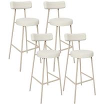 Kit 04 Banquetas Alta Bar Cozinha Sala De Jantar Aço Milão Arena L02 Linho Champagne - Lyam Decor Kit 04 Banquetas Alta Bar Cozinha Sala De Jantar Aço Milão Arena L02 Linho Champagne - Lyam Decor
