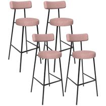 Kit 04 Banquetas Alta Bar Cozinha Sala de Jantar Aço Milão L02 Linho Rosa - Lyam Decor Kit 04 Banquetas Alta Bar Cozinha Sala de Jantar Aço Milão L02 Linho Rosa - Lyam Decor