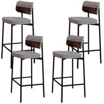 Kit 04 Banquetas Alta Bar Cozinha Sala De Jantar Aço Preto Kaira C01 Linho Cinza material sintético Café - Lyam Decor