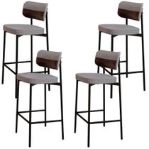 Kit 04 Banquetas Alta Bar Cozinha Sala De Jantar Aço Preto Kaira C01 Linho Cinza material sintético Café - Lyam Decor