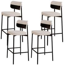Kit 04 Banquetas Alta Bar Cozinha Sala De Jantar Aço Preto Kaira C01 Linho Palha material sintético Preto - Lyam Decor Kit 04 Banquetas Alta Bar Cozinha Sala De Jantar Aço Preto Kaira C01 Linho Palha material sintético Preto - Lyam Decor