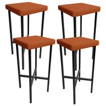 Kit 04 Banquetas Alta Bar Cozinha Sala De Jantar Preto Stella L02 Tecido Terracota - Lyam Decor Kit 04 Banquetas Alta Bar Cozinha Sala De Jantar Preto Stella L02 Tecido Terracota - Lyam Decor