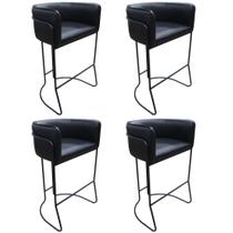 Kit 04 Banquetas Alta com Encosto Betina Base Preto Fosco Corano Preto - Nexta Casa