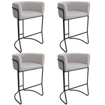 Kit 04 Banquetas Alta com Encosto Betina Base Preto Linho Gelo - Nexta Casa Kit 04 Banquetas Alta com Encosto Betina Base Preto Linho Gelo - Nexta Casa
