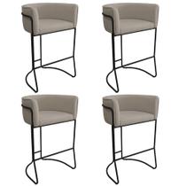 Kit 04 Banquetas Alta com Encosto Betina Base Preto Poliéster Bege Escuro - Nexta Casa Kit 04 Banquetas Alta com Encosto Betina Base Preto Poliéster Bege Escuro - Nexta Casa