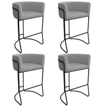 Kit 04 Banquetas Alta com Encosto Betina Base Preto Poliéster Cinza - Nexta Casa Kit 04 Banquetas Alta com Encosto Betina Base Preto Poliéster Cinza - Nexta Casa