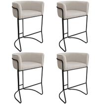 Kit 04 Banquetas Alta com Encosto Betina Base Preto Poliéster Off White - Nexta Casa Kit 04 Banquetas Alta com Encosto Betina Base Preto Poliéster Off White - Nexta Casa