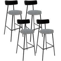 Kit 04 Banquetas Alta Cozinha Sala Jantar Em Aço Milão L02 material sintético Preto Pied Poule - Lyam Decor Kit 04 Banquetas Alta Cozinha Sala Jantar Em Aço Milão L02 material sintético Preto Pied Poule - Lyam Decor