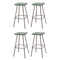 Kit 04 Banquetas Alta Eliza 75cm Industrial Para Cozinha Ferro Marrom 100% MDF Verde - Ahz Móveis