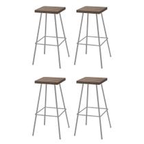 Kit 04 Banquetas Alta Eliza 75cm Industrial Para Cozinha Ferro Prata 100% MDF Caramelo - Ahz Móveis