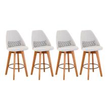 Kit 04 Banquetas Alta Maya Giratória Com Encosto Linho Bege Claro e Almofada ZigZag - Gat Magazine