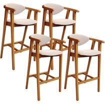 Kit 04 Banquetas Alta Para Cozinha Bancada Bar Sala de Jantar Fixa Cecília L02 Suede Bege - Lyam