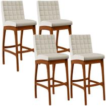 Kit 04 Banquetas Alta Para Cozinha Sala de Jantar Fixa Mila L02 Linho Champagne - Lyam Decor