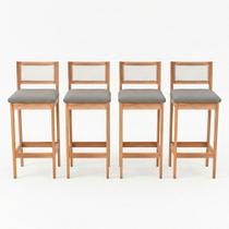 Kit 04 Banquetas Altas Brunella 99cm com Encosto Telinha Estilo Palha Linho Cinza Claro - Abmaza