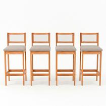 Kit 04 Banquetas Altas Brunella 99cm com Encosto Telinha Estilo Palha Linho Cru - Abmaza Kit 04 Banquetas Altas Brunella 99cm com Encosto Telinha Estilo Palha Linho Cru - Abmaza