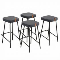 Kit 04 Banquetas Altas Cozinha e Área Gourmet Vik Estofada Linho Grafite - Desk Design