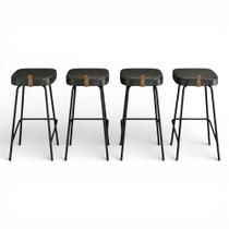 Kit 04 Banquetas Altas Cozinha e Área Gourmet Vik Estofada material sintético Preto - Desk Design