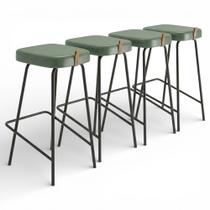 Kit 04 Banquetas Altas Cozinha e Área Gourmet Vik Estofada material sintético Verde - Desk Design