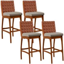 Kit 04 Banquetas Altas Cozinha Sala De Jantar Fixa Mila L02 material sintético Camel Linho Bege - Lyam Decor Kit 04 Banquetas Altas Cozinha Sala De Jantar Fixa Mila L02 material sintético Camel Linho Bege - Lyam Decor