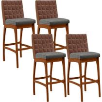 Kit 04 Banquetas Altas Mila Marrom Linho Cinza Escuro