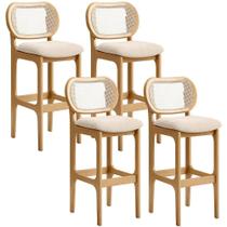 Kit 04 Banquetas Altas Para Cozinha Bancada Sala Tela Betta Fixa L02 Suede Bege - Lyam Kit 04 Banquetas Altas Para Cozinha Bancada Sala Tela Betta Fixa L02 Suede Bege - Lyam