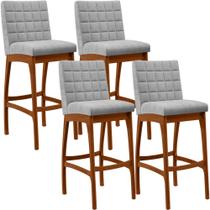 Kit 04 Banquetas Altas Para Cozinha Sala De Jantar Fixa Mila L02 Bouclê Cinza - Lyam Decor