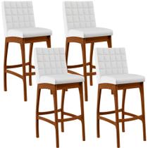Kit 04 Banquetas Altas Para Cozinha Sala de Jantar Fixa Mila L02 Facto Branco Fosco - Lyam Decor