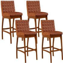 Kit 04 Banquetas Altas Para Cozinha Sala de Jantar Fixa Mila L02 material sintético Camel - Lyam Decor