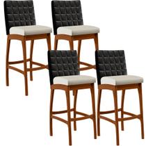 Kit 04 Banquetas Altas Sala De Jantar Fixa Mila L02 material sintético Preto Linho Champagne - Lyam Decor Kit 04 Banquetas Altas Sala De Jantar Fixa Mila L02 material sintético Preto Linho Champagne - Lyam Decor