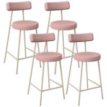 Kit 04 Banquetas Baixa Bar Cozinha Sala de Jantar Aço Milão Arena L02 Linho Rosa - Lyam Decor Kit 04 Banquetas Baixa Bar Cozinha Sala de Jantar Aço Milão Arena L02 Linho Rosa - Lyam Decor
