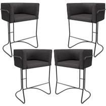 Kit 04 Banquetas Baixa Base de Aço Preto Betina D02 Linho Cinza Escuro A-420 - Lyam Decor Kit 04 Banquetas Baixa Base de Aço Preto Betina D02 Linho Cinza Escuro A-420 - Lyam Decor