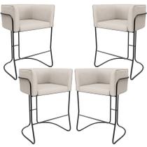 Kit 04 Banquetas Baixa Base de Aço Preto Betina D02 Linho Cru D-461 - Lyam Decor Kit 04 Banquetas Baixa Base de Aço Preto Betina D02 Linho Cru D-461 - Lyam Decor