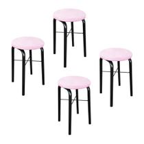 Kit 04 Banquetas Baixa Manu Suede Rosa Bebê