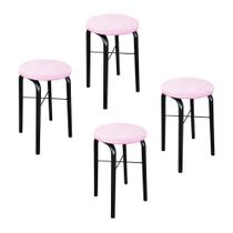 Kit 04 Banquetas Baixa Manu Suede Rosa Bebê